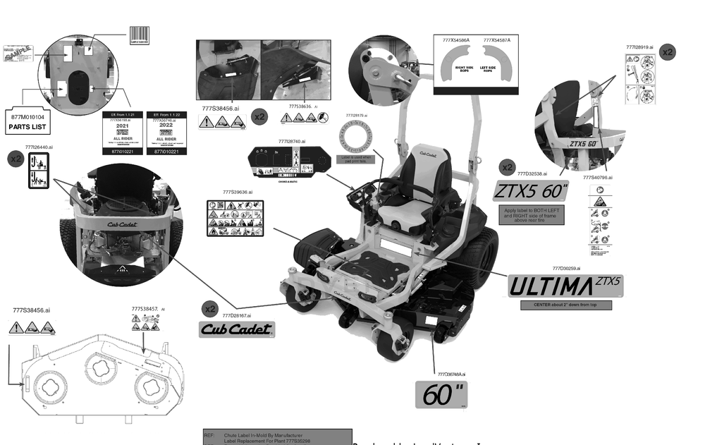 Label Map Diagram and Parts List for ZTX5-60KH (47RTAAA8010)(2022) Cub Cadet Lawn Tractor